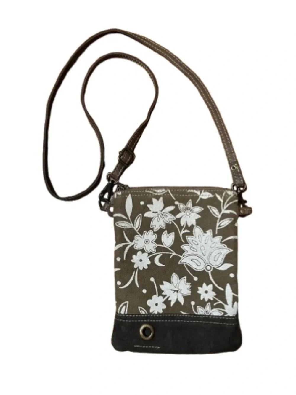 Myra Bag Brown Floral Leather and Canvas Crossbody Bag